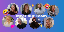 A graphic with headshots of eight GuyKat team members arranged around the words 