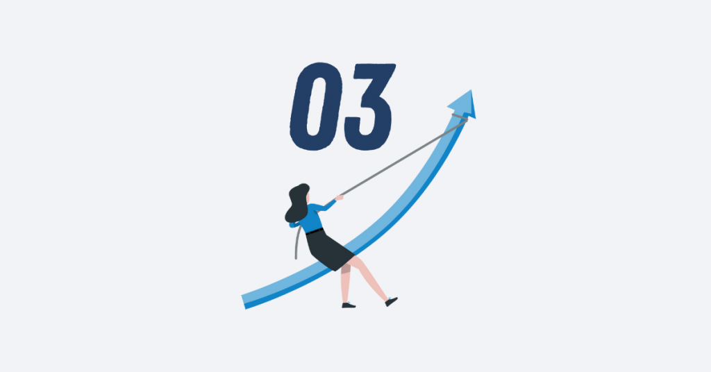 Illustration of a women trying to pull an arrow back marked with the number 03
