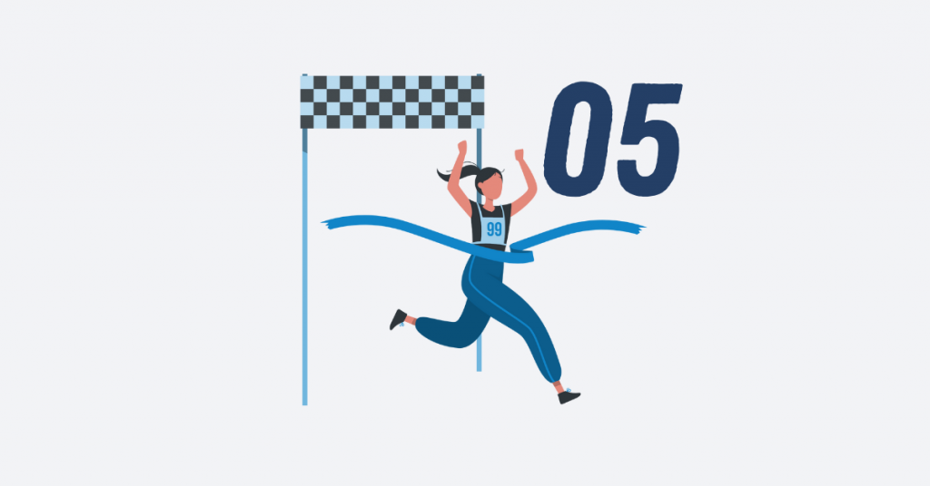 Illustration of a person crossing a finish line marked with the number 05