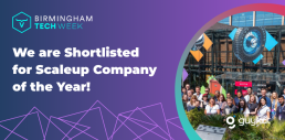 GuyKat shortlisted for Scaleup Company of the Year at Birmingham Tech Week; purple graphic with team photo and GuyKat logo.
