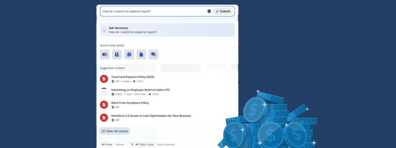 Docebo Harmony AI assistant answering a learner question and summarising training content