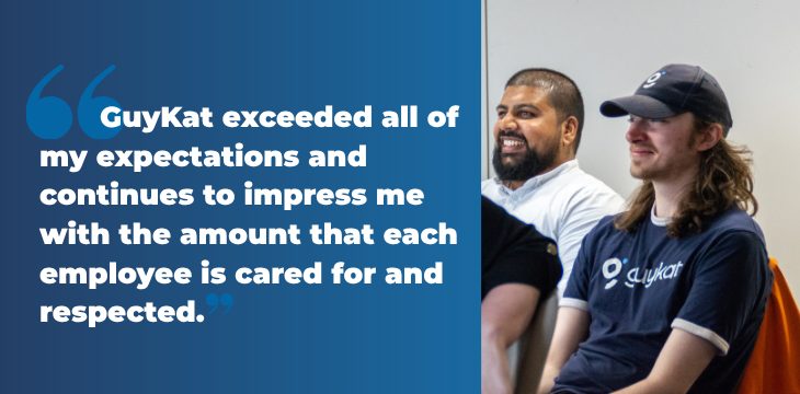 GuyKat Graduate Scheme participant sharing a testimonial about feeling valued and supported while attending a team session.